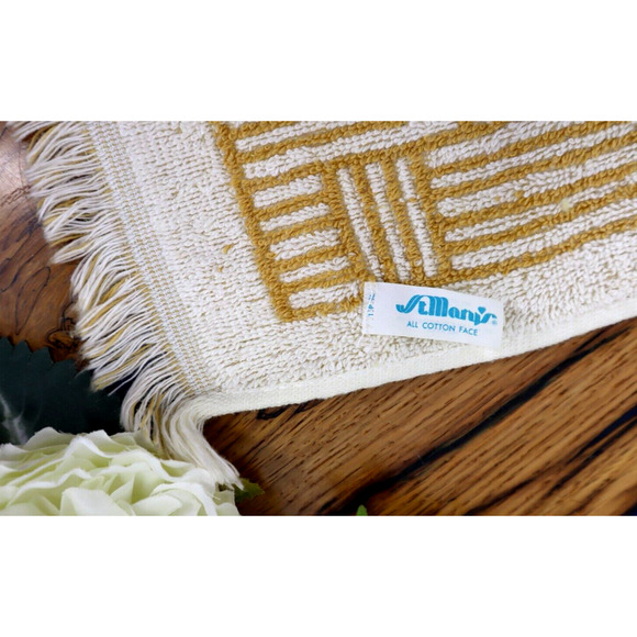 Vintage St. Mary's Bath & Hand Towel Set Gold Brown Red Fringe Retro Made In USA - Picture 3 of 5